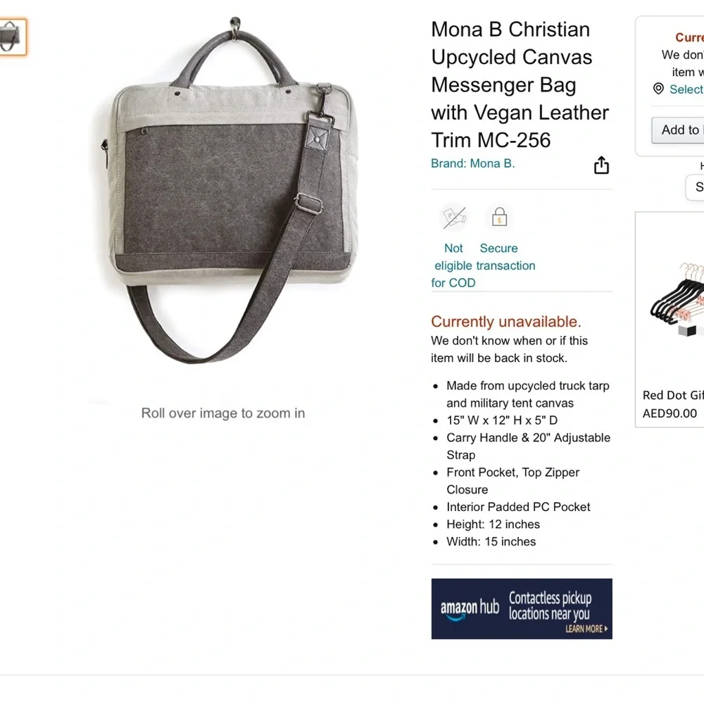 Mona B mens upcycled military tent messenger bag NWT